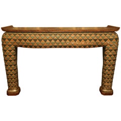 Table console inhabituelle de style asiatique en plâtre polychrome
