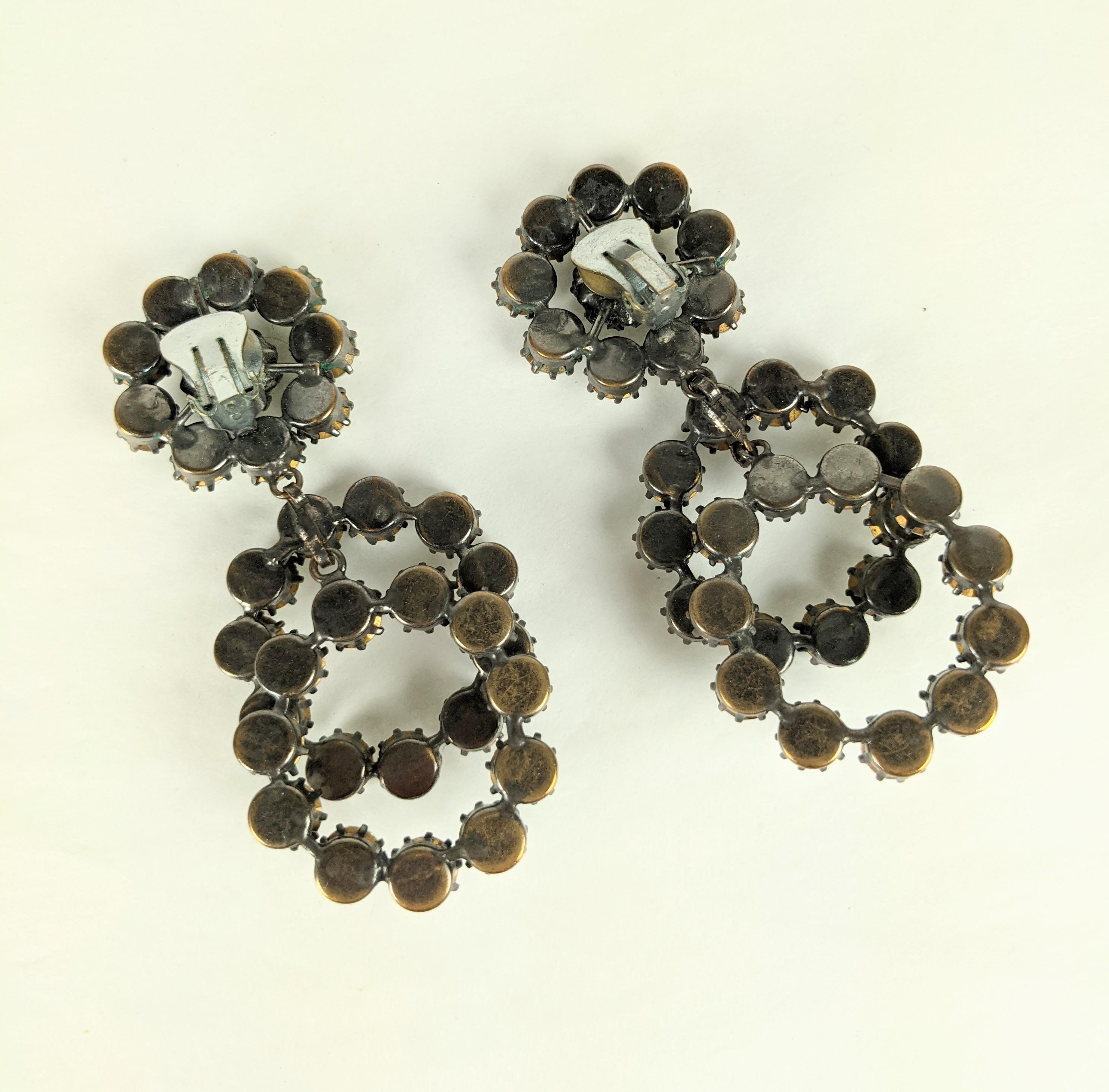 Modernist Unusual Austrian Crystal Hoop Earrings For Sale