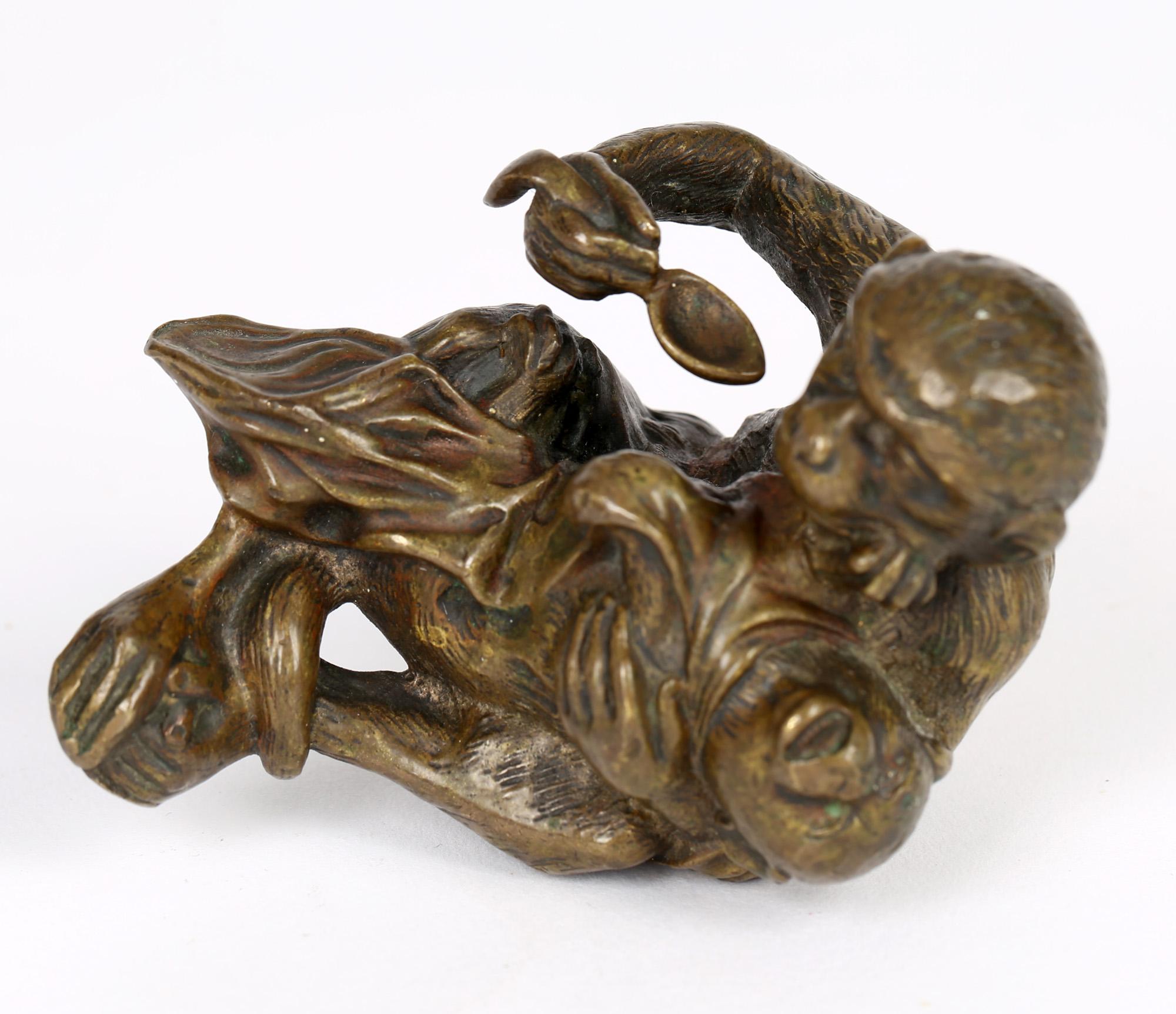 Unusual Austrian Novelty Bronze Monkey Feeding Baby Bronze Sculpture For Sale 1