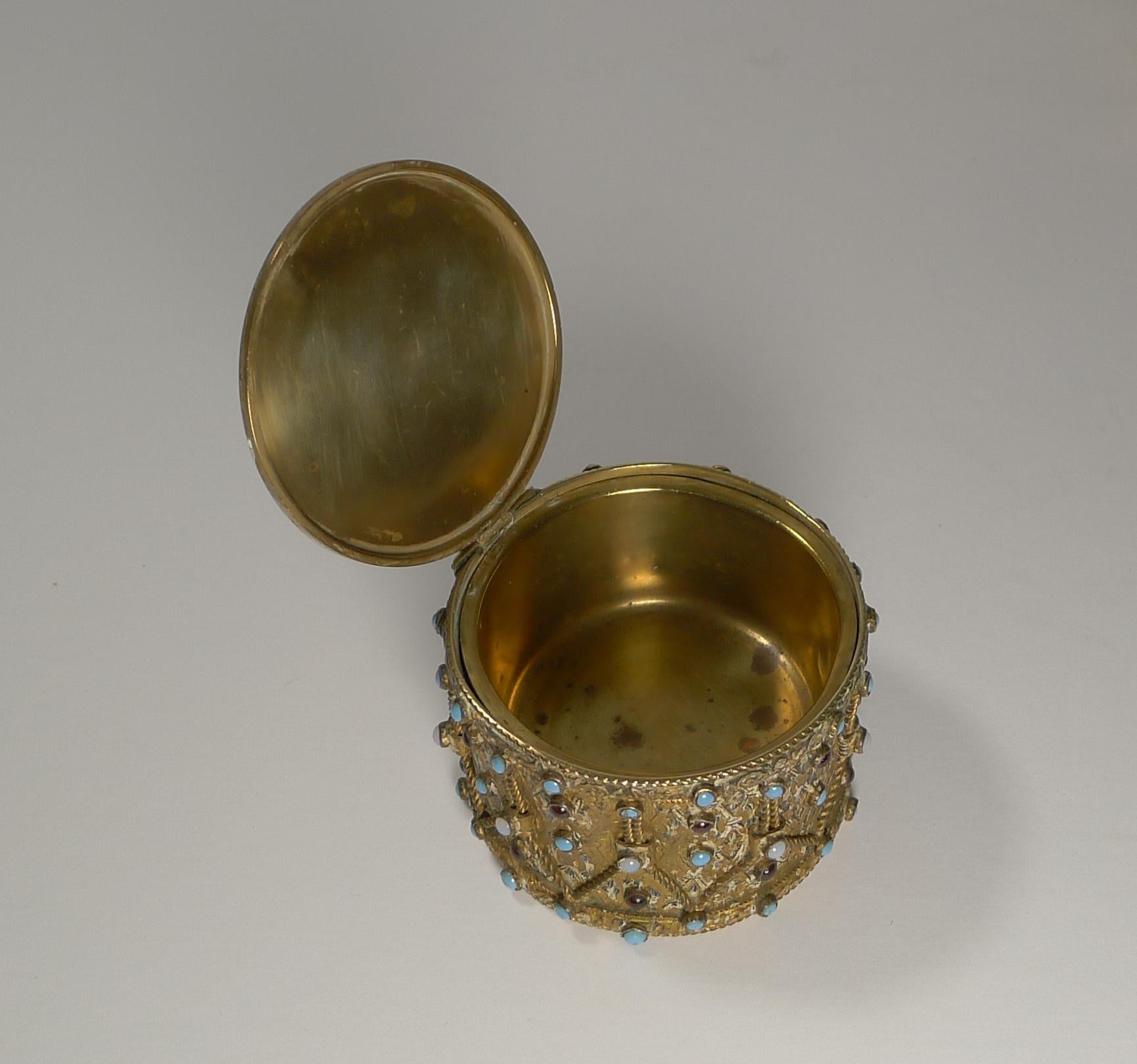Gilt Unusual Austro Hungarian Jeweled Box, Drum For Sale