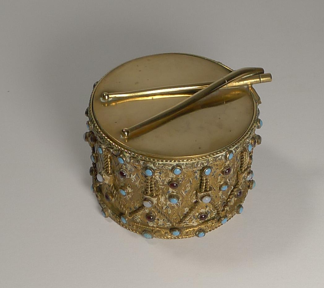 Unusual Austro Hungarian Jeweled Box, Drum In Good Condition For Sale In Bath, GB