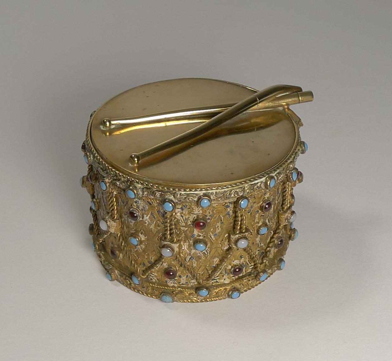 Ungewöhnliche österreichisch-ungarische Juwelenschatulle, Trommel (Spätes 19. Jahrhundert) im Angebot