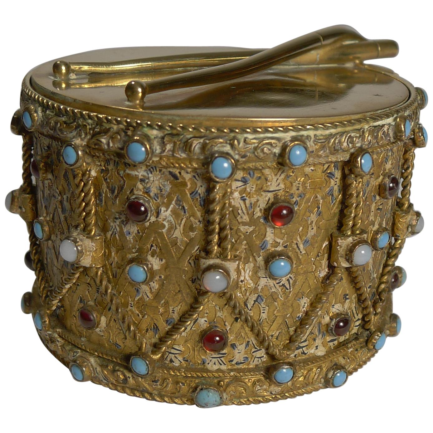 Unusual Austro Hungarian Jeweled Box, Drum