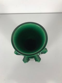 Unusual Awaji Pottery Architectural Arts & Crafts Green Monochrome Vase