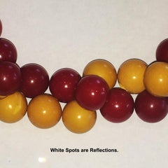 Unusual Bakelite bead necklace in red and corn yellow