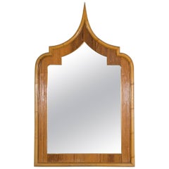 Unusual Bamboo and Wicker Mirror with Brass Details, Italy, circa 1960