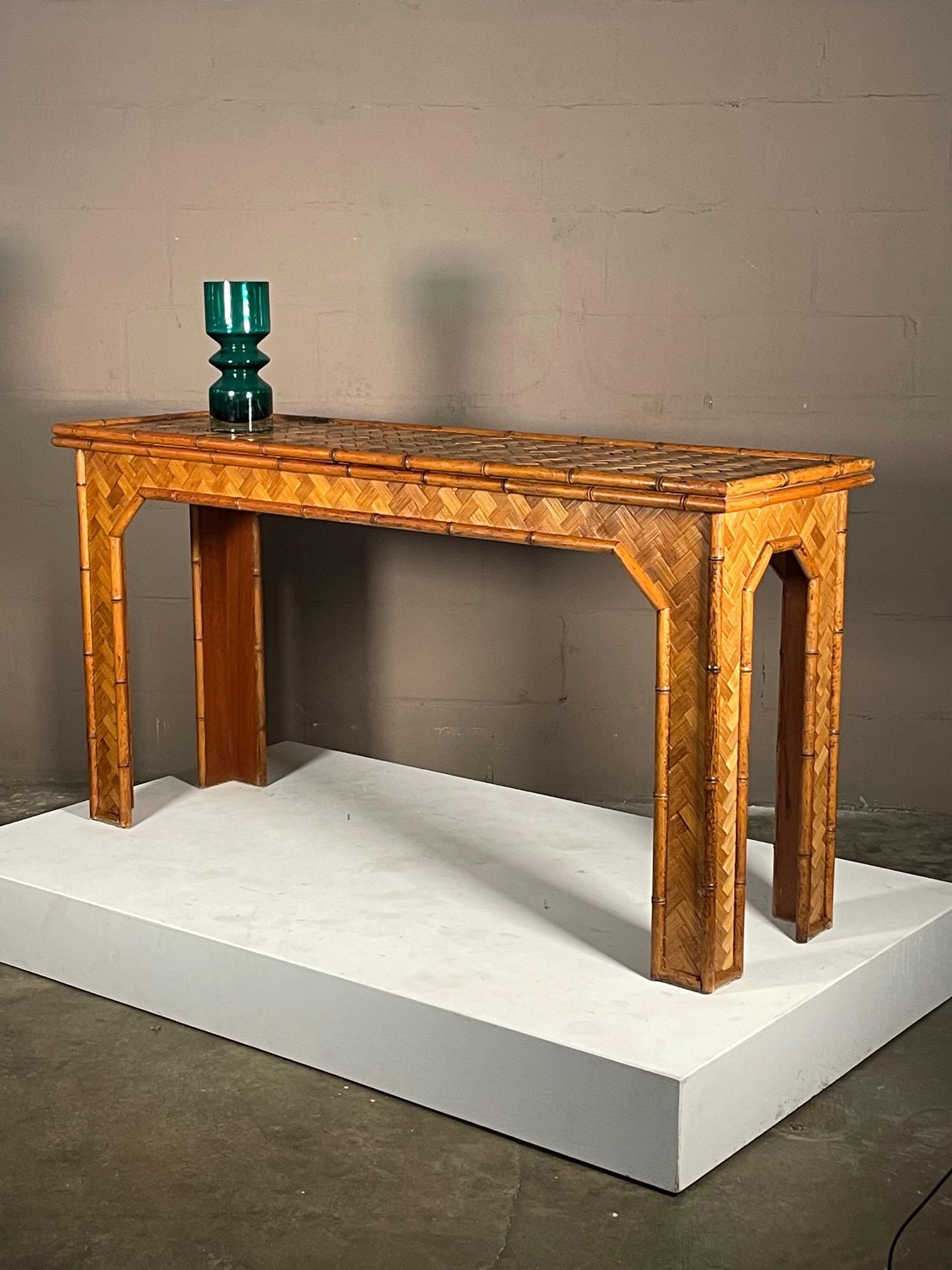 American Unusual Bamboo Console Table For Sale