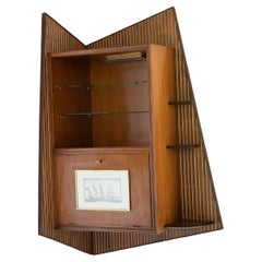 Vintage UNUSUAL BAR CORNER CABINET IN THE MANNER OF GIO PONTI, Italy 1950s.