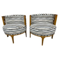 Unusual Barrel Back Lounge Chairs, mORRocan influenced, attr to Adrian Pearsall