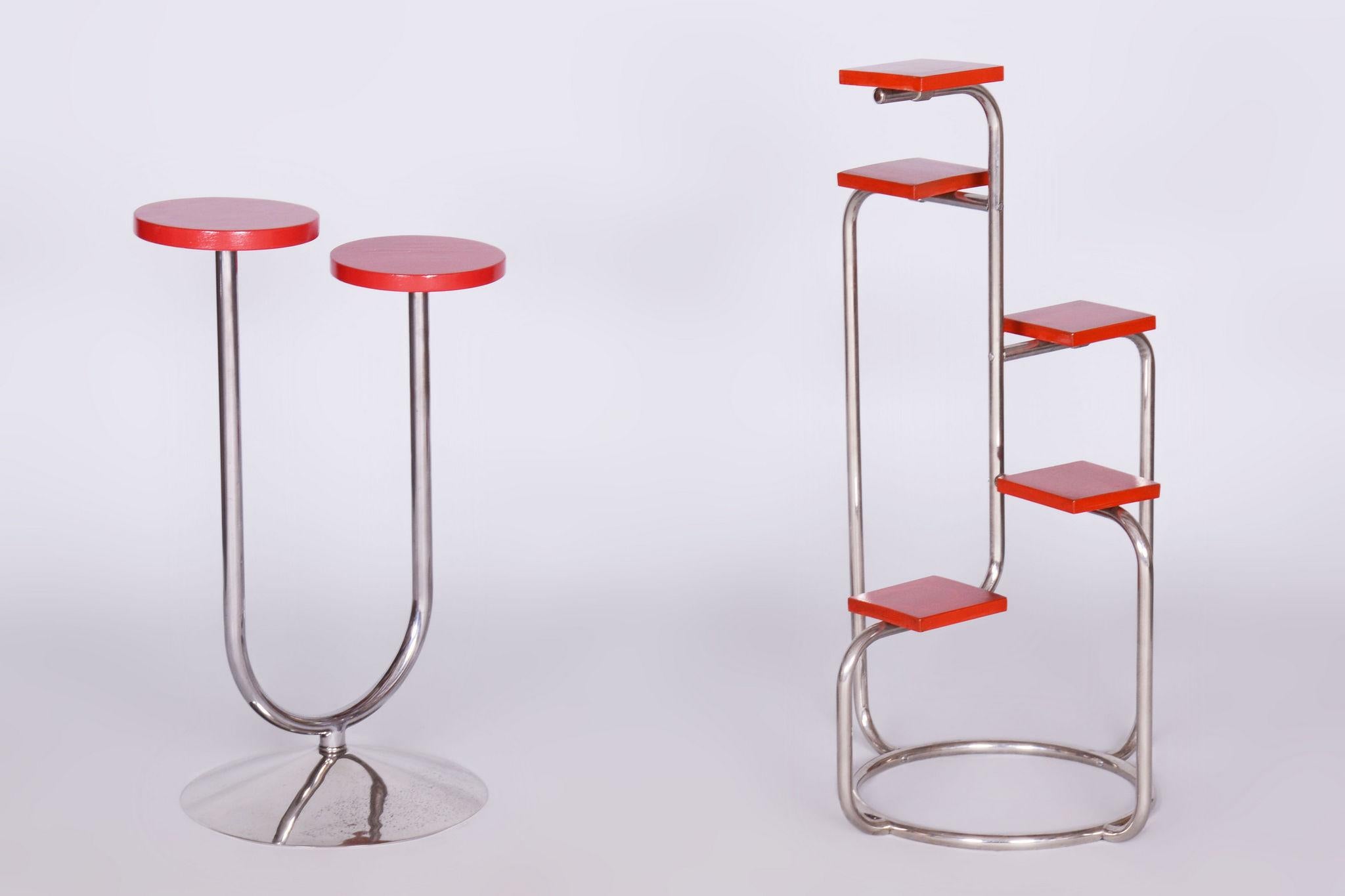 Unusual Bauhaus Chrome Flower Stand, Lacquered Wood, Czechia, 1930s For Sale 3