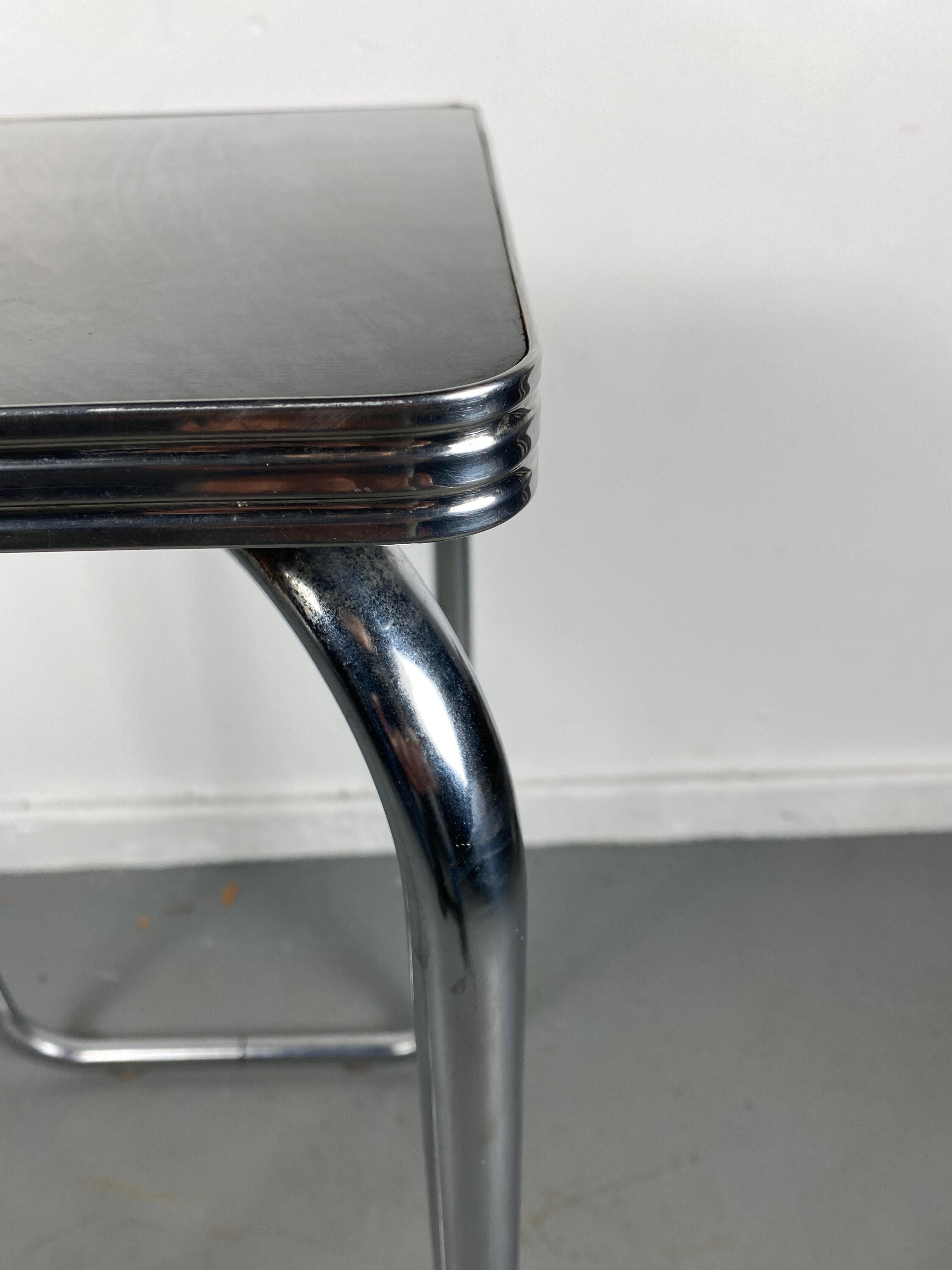 Unusual Bauhaus Style Black and Tubular Chrome Table / Stand / Wolfgang Hoffmann In Good Condition For Sale In Buffalo, NY