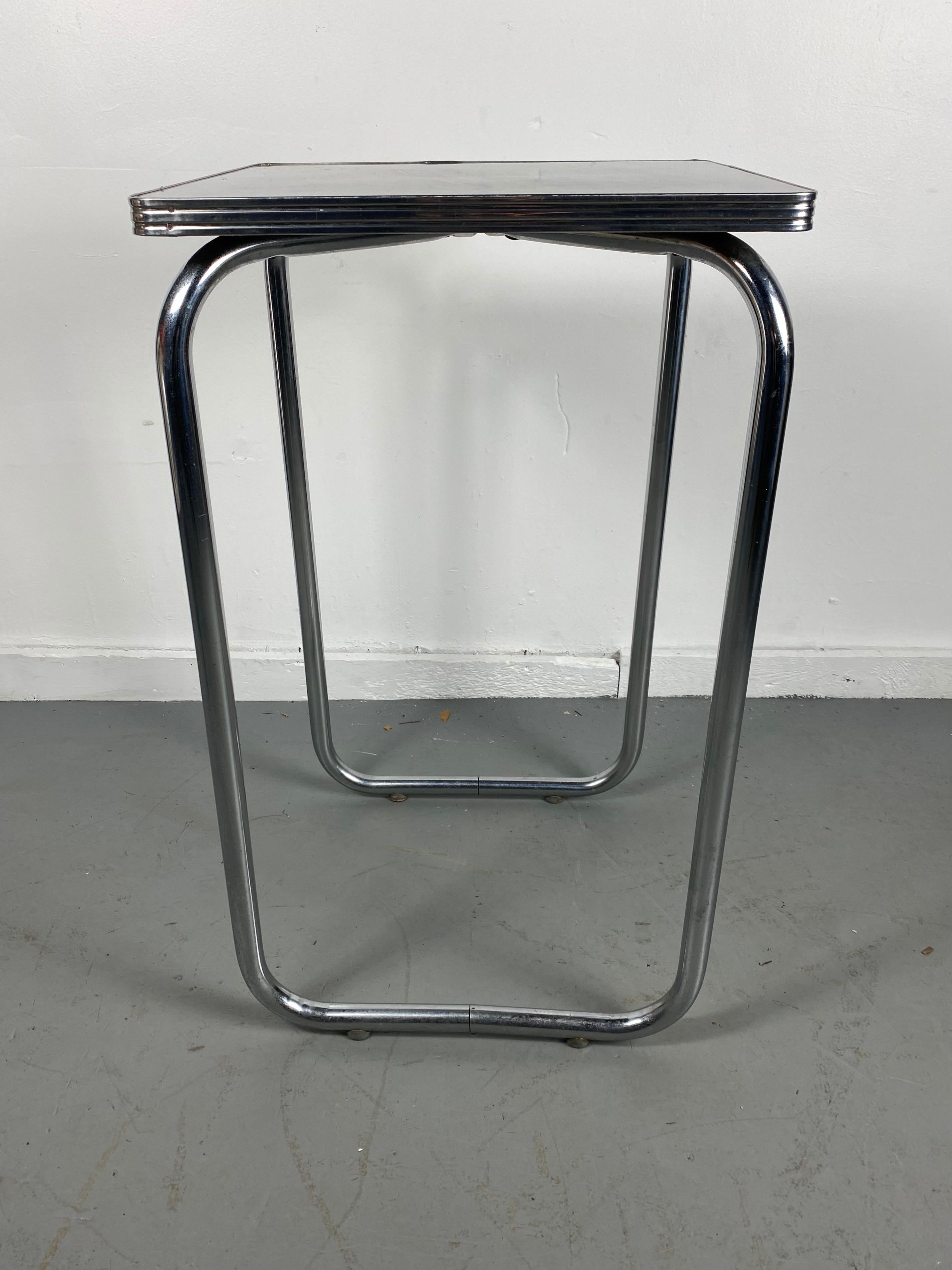Unusual Bauhaus Style Black and Tubular Chrome Table / Stand / Wolfgang Hoffmann For Sale 1
