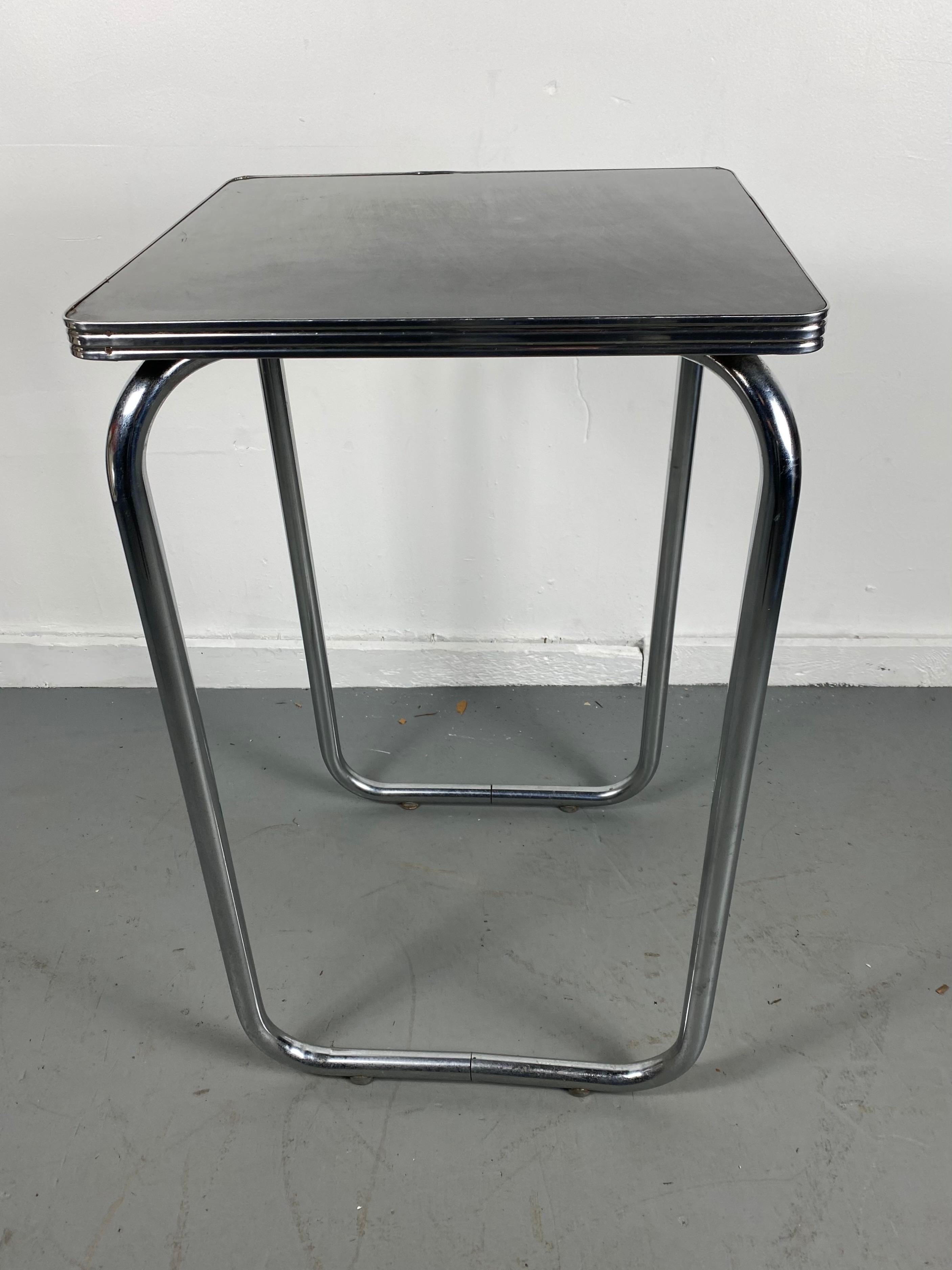 Unusual Bauhaus Style Black and Tubular Chrome Table / Stand / Wolfgang Hoffmann For Sale 2