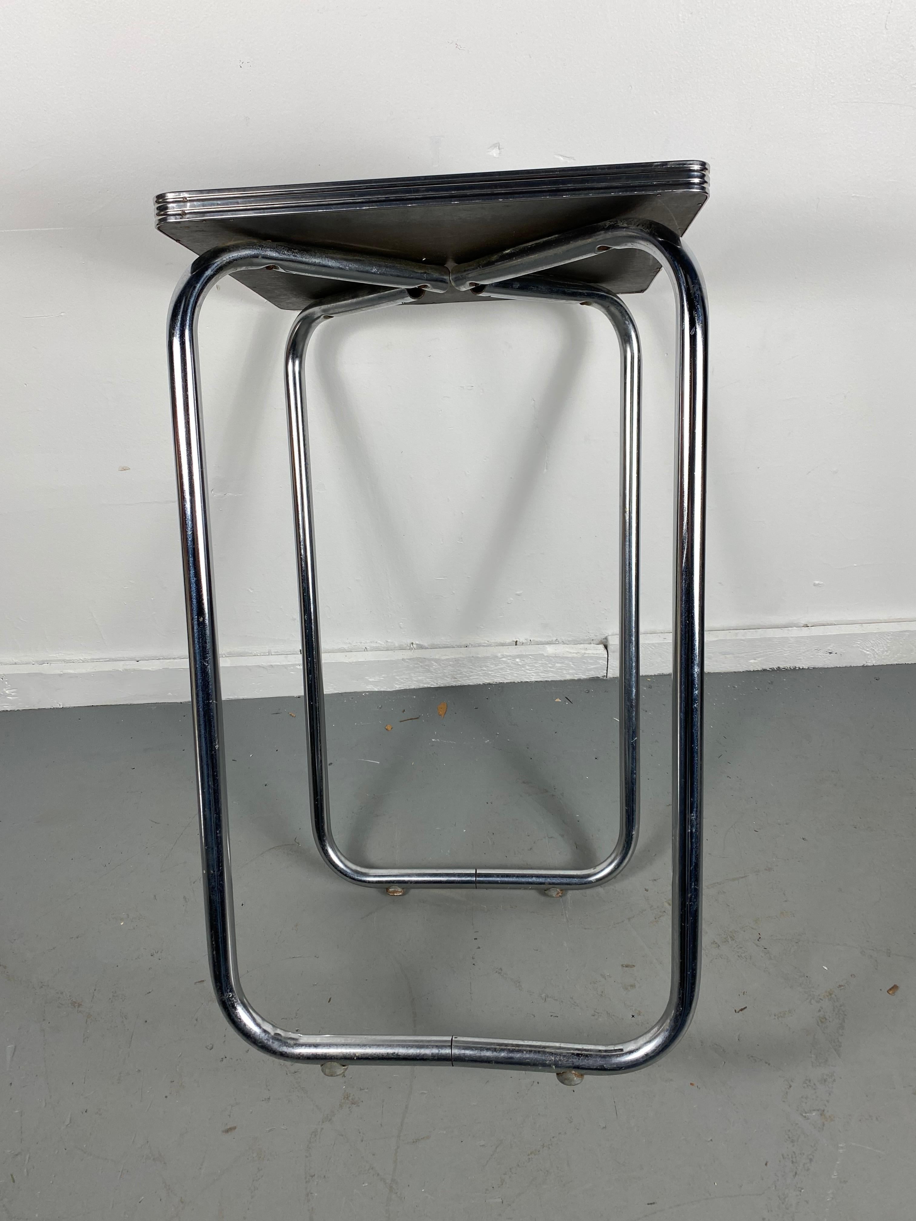 Unusual Bauhaus Style Black and Tubular Chrome Table / Stand / Wolfgang Hoffmann For Sale 3
