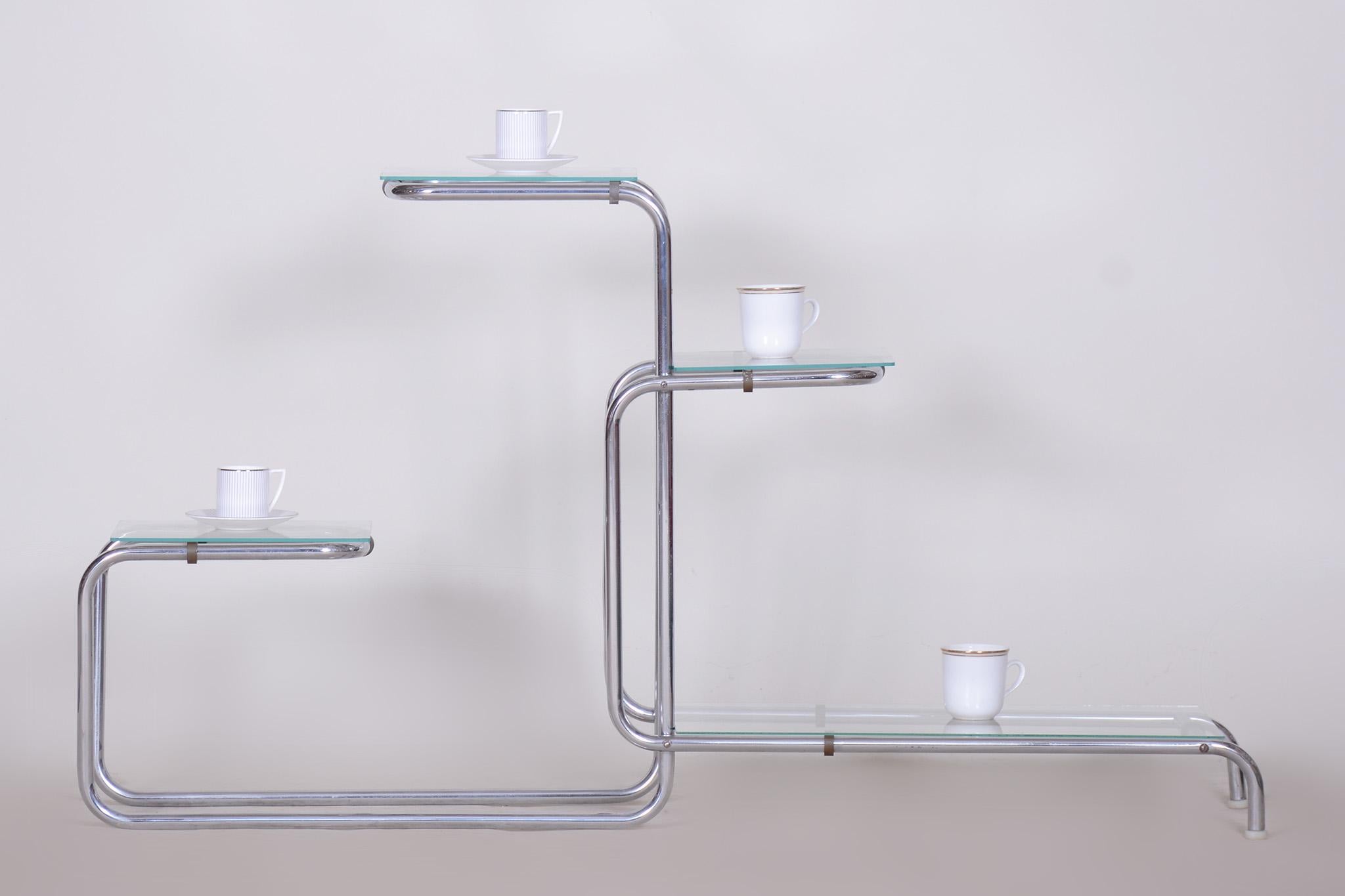 Inusual Étagère Cromada Estilo Bauhaus, Florero, Cristal, Chequia, Años 30 Checo en venta