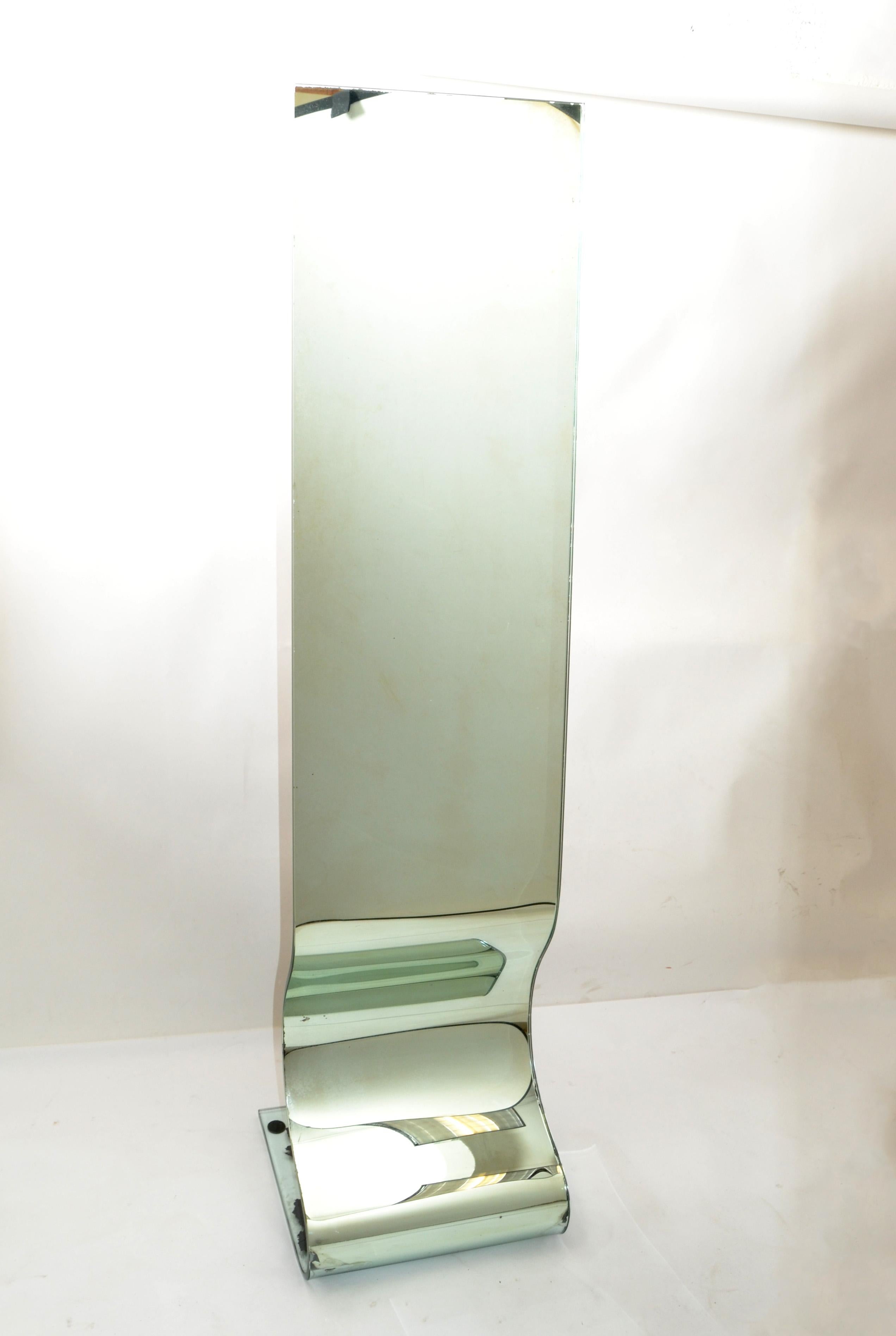 Unusual Bend Glass Full Body Rectangular Floor Mirror Mid-Century Modern 1970 3