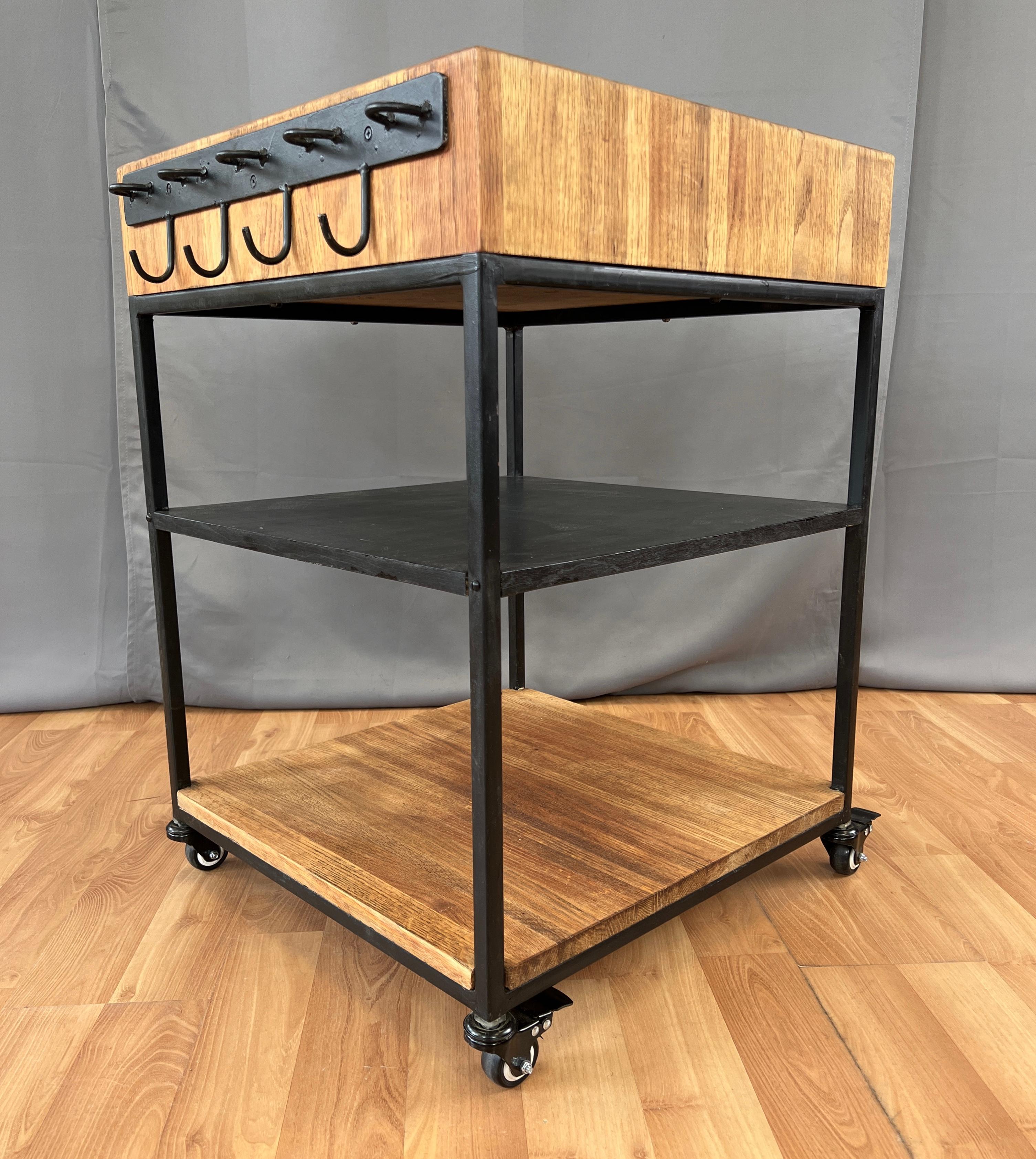 Mid-Century Modern Unusual Bill W. Sanders Designed Oak Chopping Block Cart For Sale