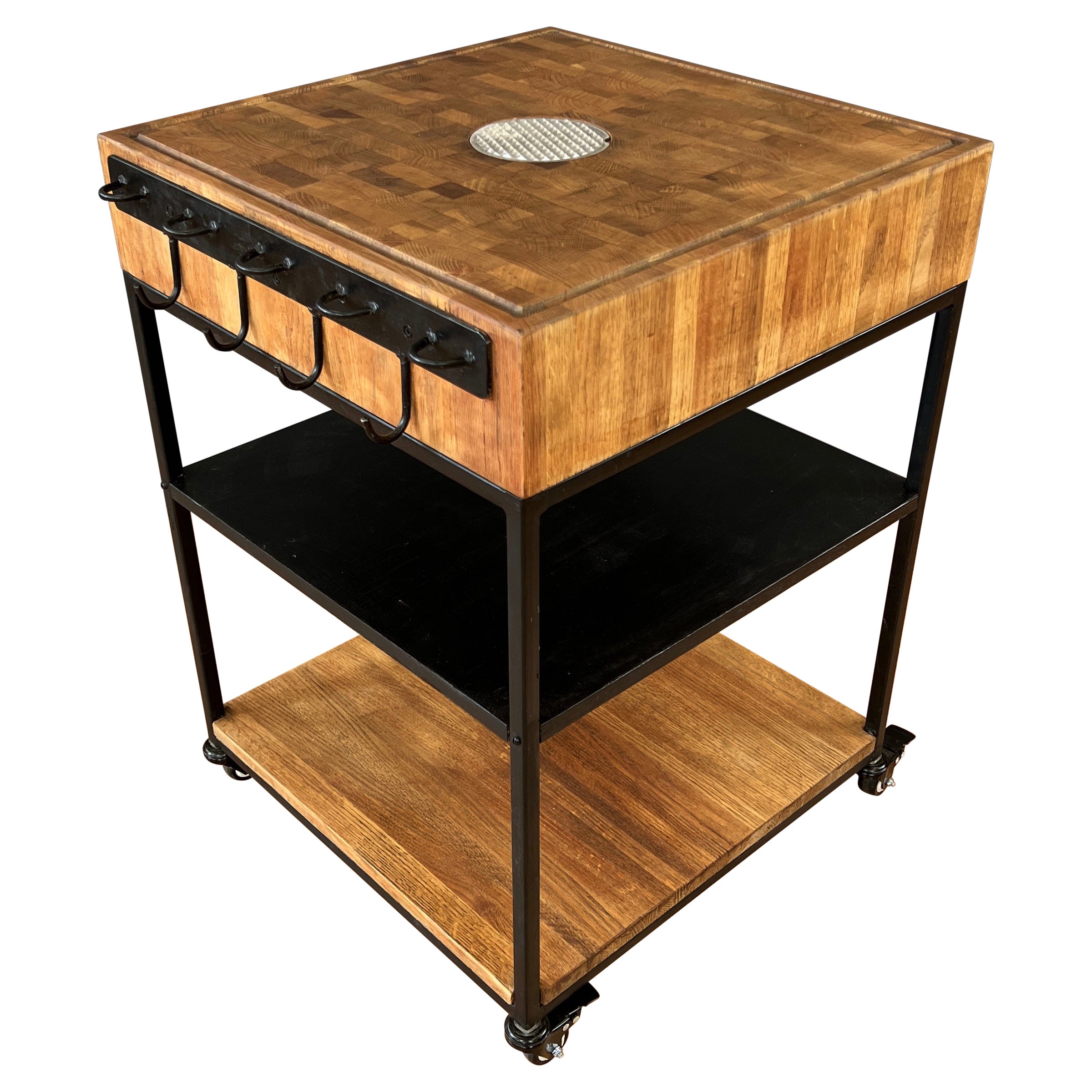 Unusual Bill W. Sanders Designed Oak Chopping Block Cart For Sale