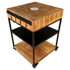 Unusual Bill W. Sanders Designed Oak Chopping Block Cart
