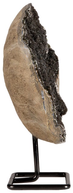 Unusual Black Amethyst Druze Formation on Metal Stand