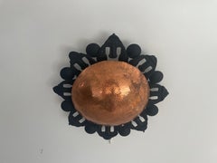 Unusual Black Metal Single Sconce with Round Copper Reflector, 1960s, Germany