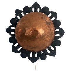 Unusual Black Metal Single Sconce with Round Copper Reflector, 1960s, Germany