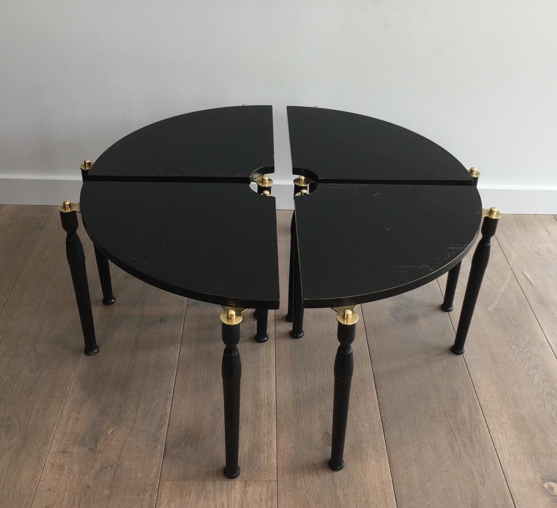 Unusual Black Wood and Brass Coffee Table Divided in 4 Quarters 6