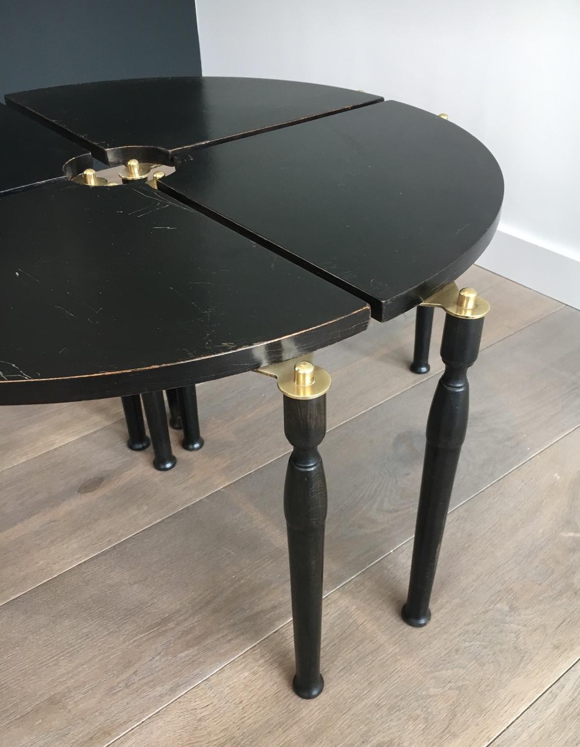 Unusual Black Wood and Brass Coffee Table Divided in 4 Quarters 7