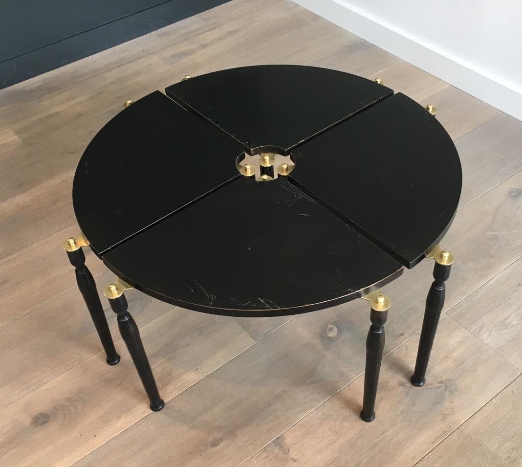 Unusual Black Wood and Brass Coffee Table Divided in 4 Quarters 8