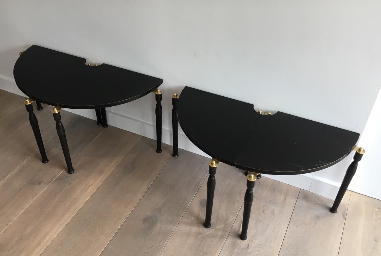 Unusual Black Wood and Brass Coffee Table Divided in 4 Quarters 9