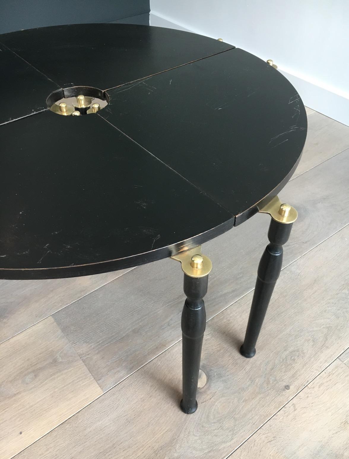 Unusual Black Wood and Brass Coffee Table Divided in 4 Quarters 10