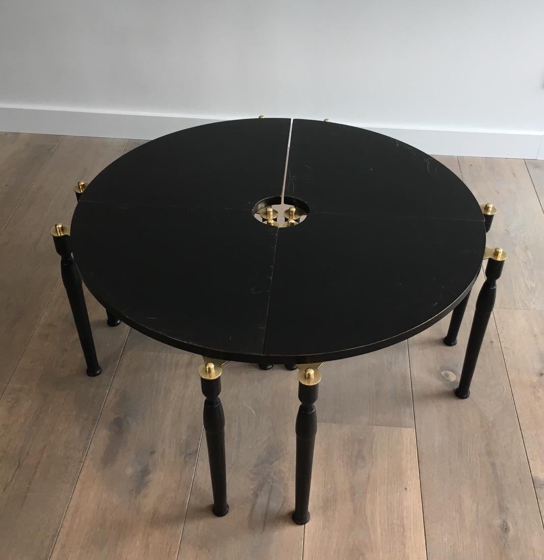 Unusual Black Wood and Brass Coffee Table Divided in 4 Quarters 11