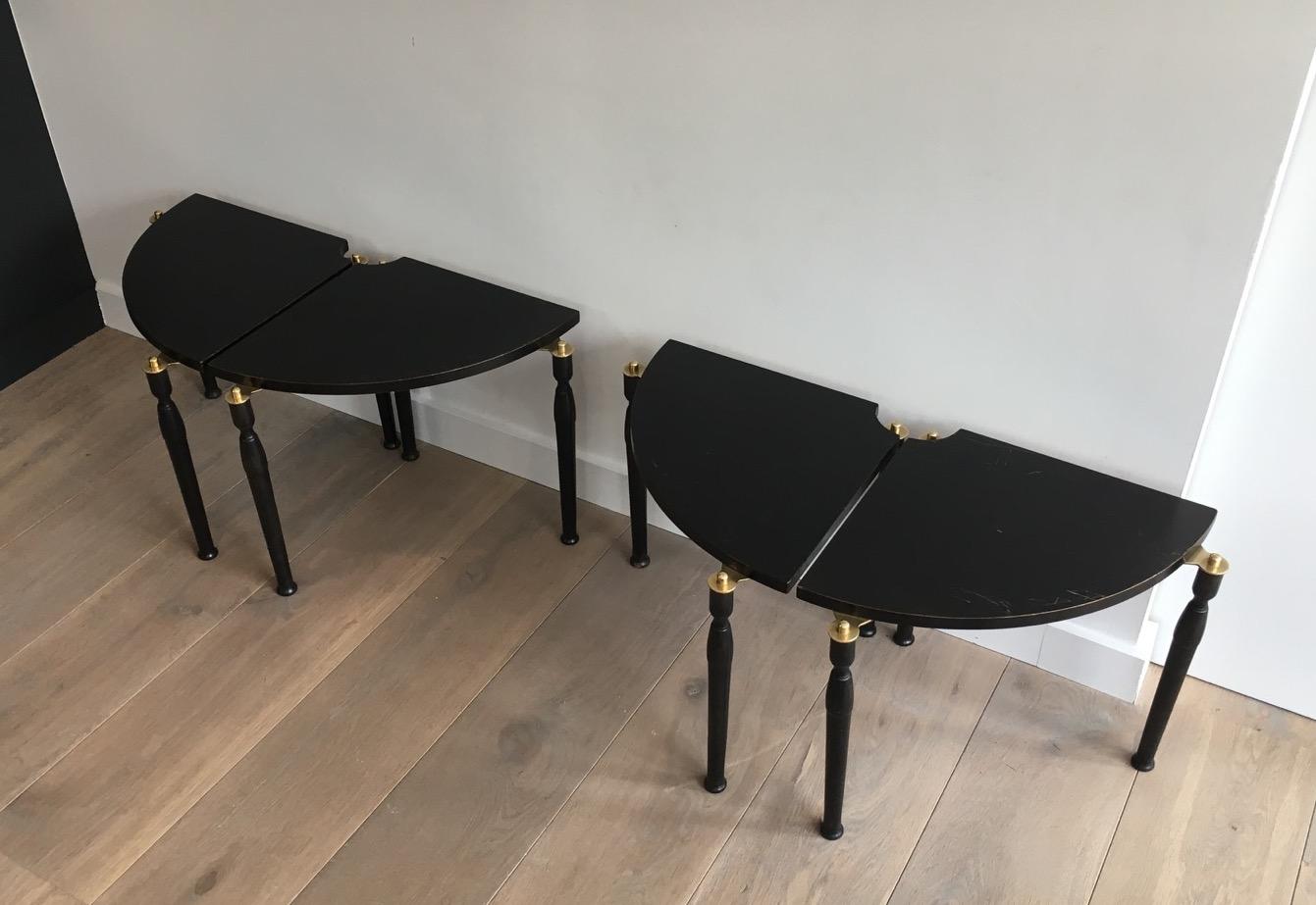 Late 20th Century Unusual Black Wood and Brass Coffee Table Divided in 4 Quarters