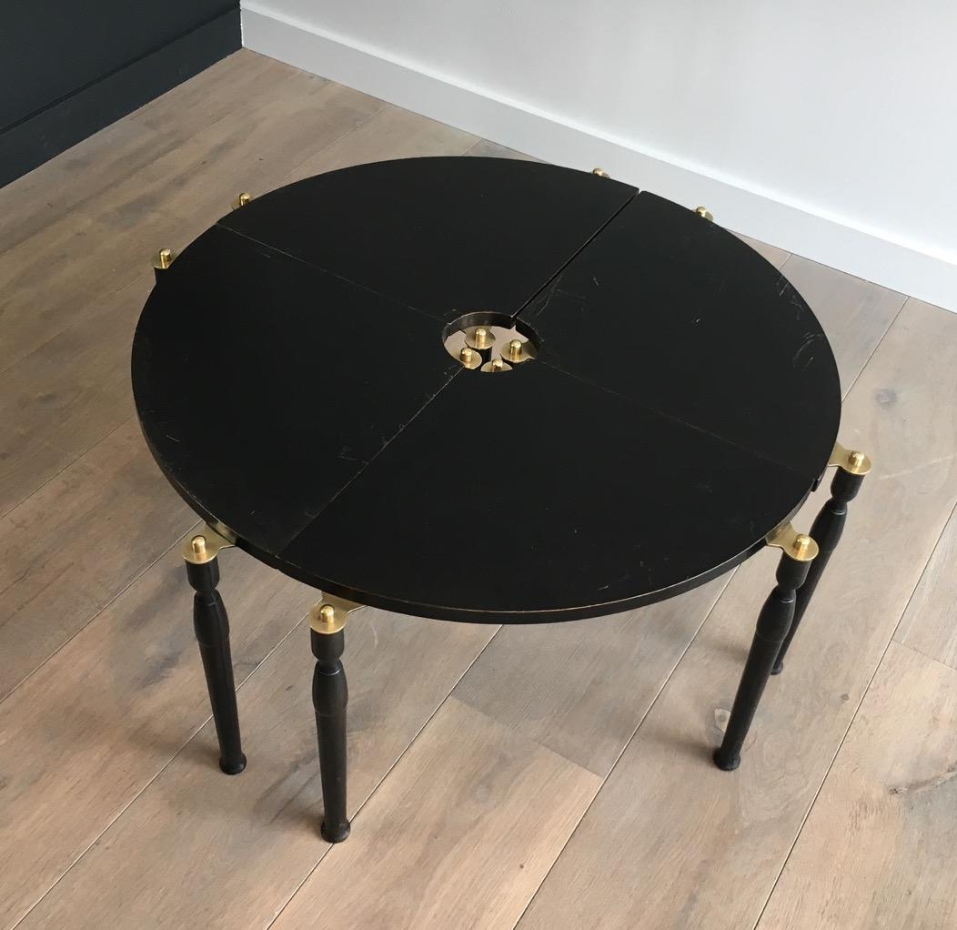 Unusual Black Wood and Brass Coffee Table Divided in 4 Quarters 1