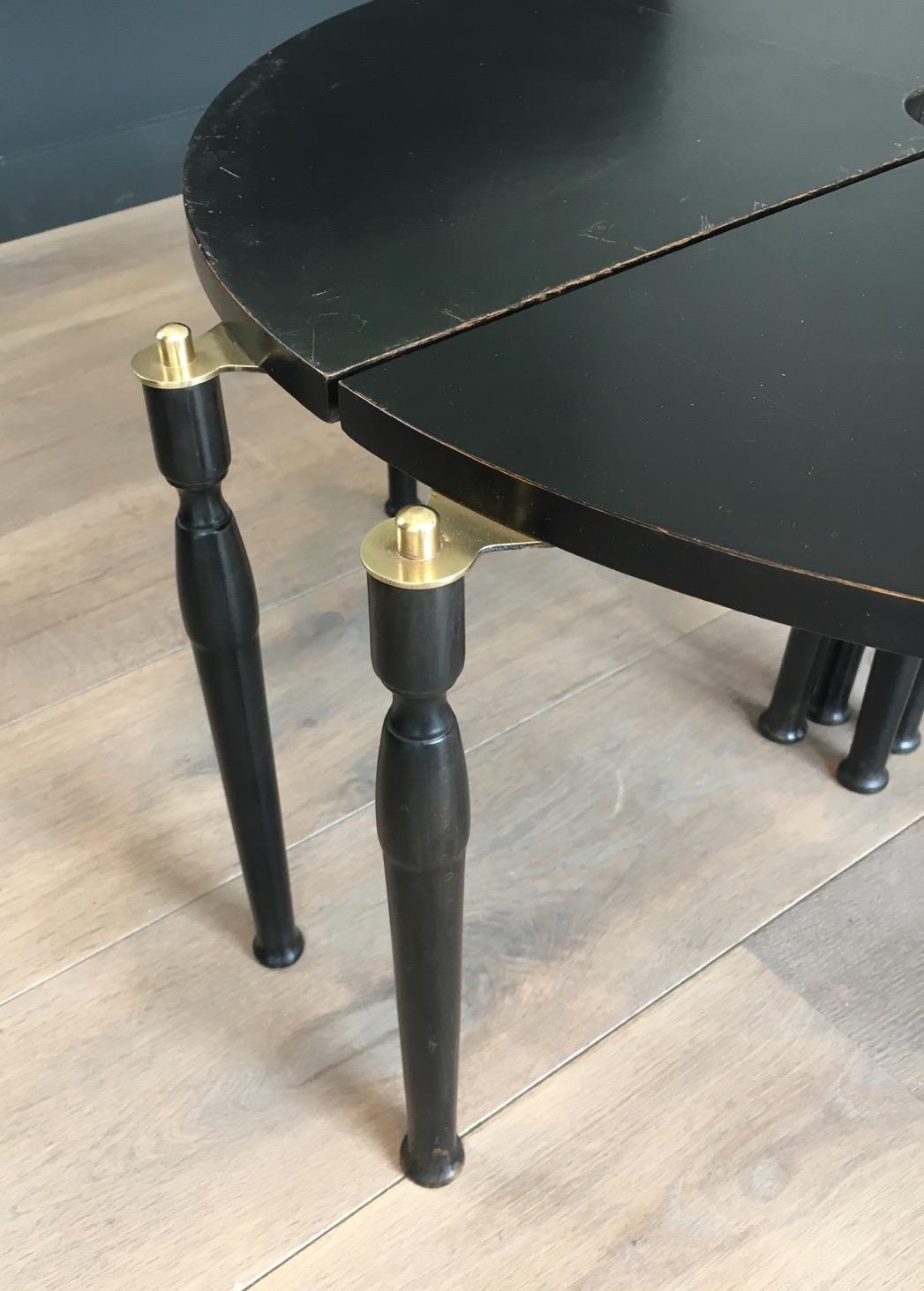 Unusual Black Wood and Brass Coffee Table Divided in 4 Quarters 2