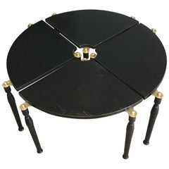 Unusual Black Wood and Brass Coffee Table Divided in 4 Quarters Unusual Black Wood and Brass Coffee Table Divided in 4 Quarters