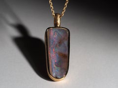Unusual Boulder Opal Silver 18k Gold necklace anniversary gift for men birthday