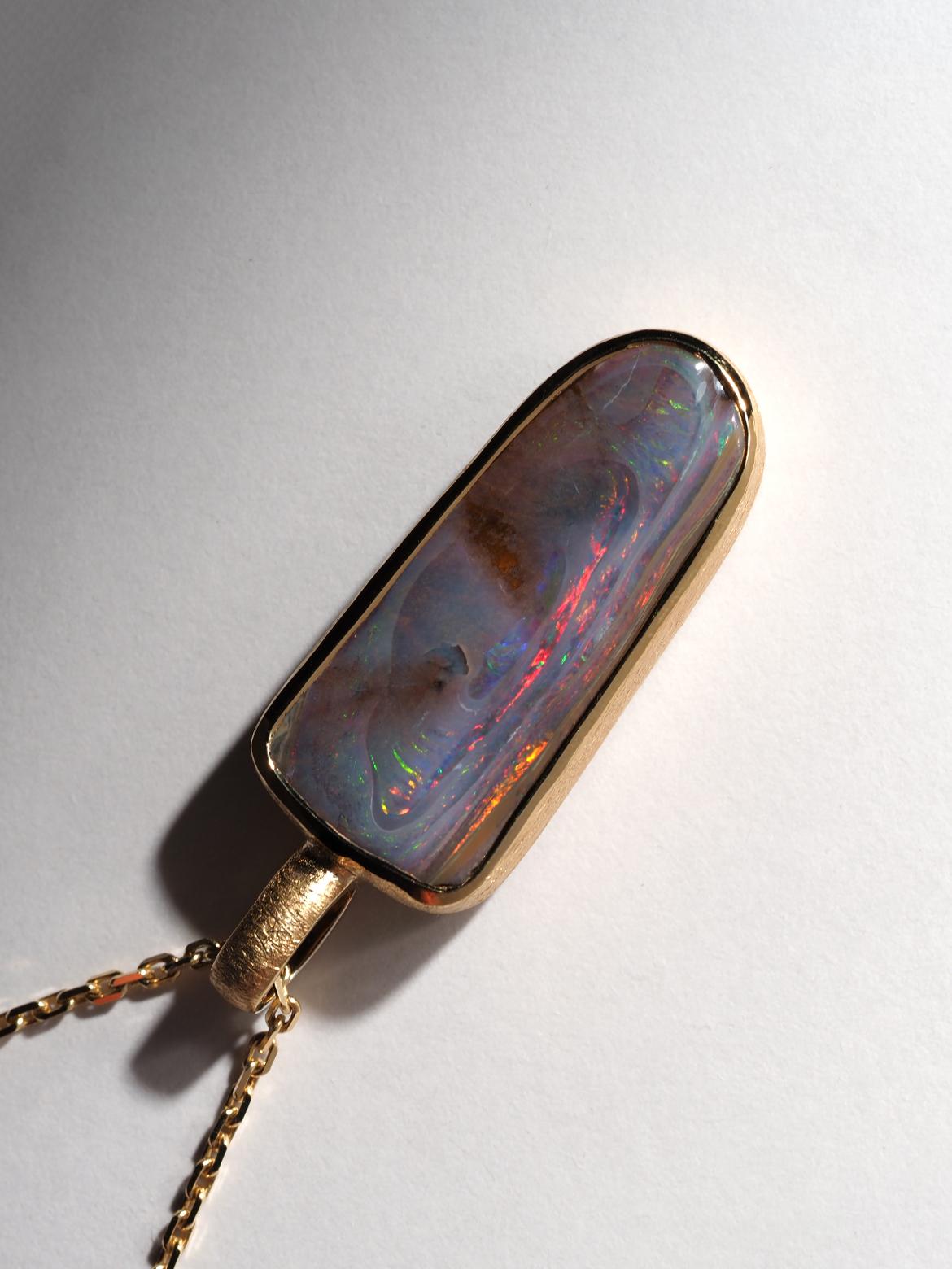 Unusual Boulder Opal Silver 18k Gold necklace anniversary gift for men For Sale 4