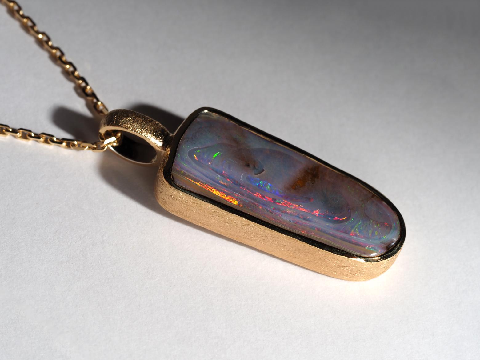 Unusual Boulder Opal Silver 18k Gold necklace anniversary gift for men For Sale 5