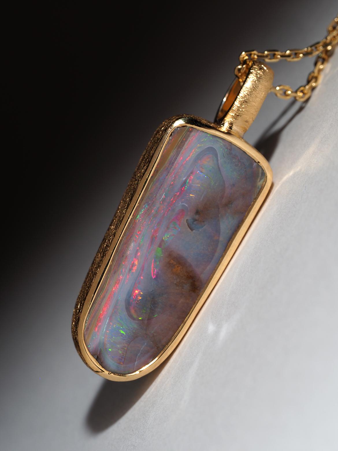 Unusual Boulder Opal Silver 18k Gold necklace anniversary gift for men For Sale 6