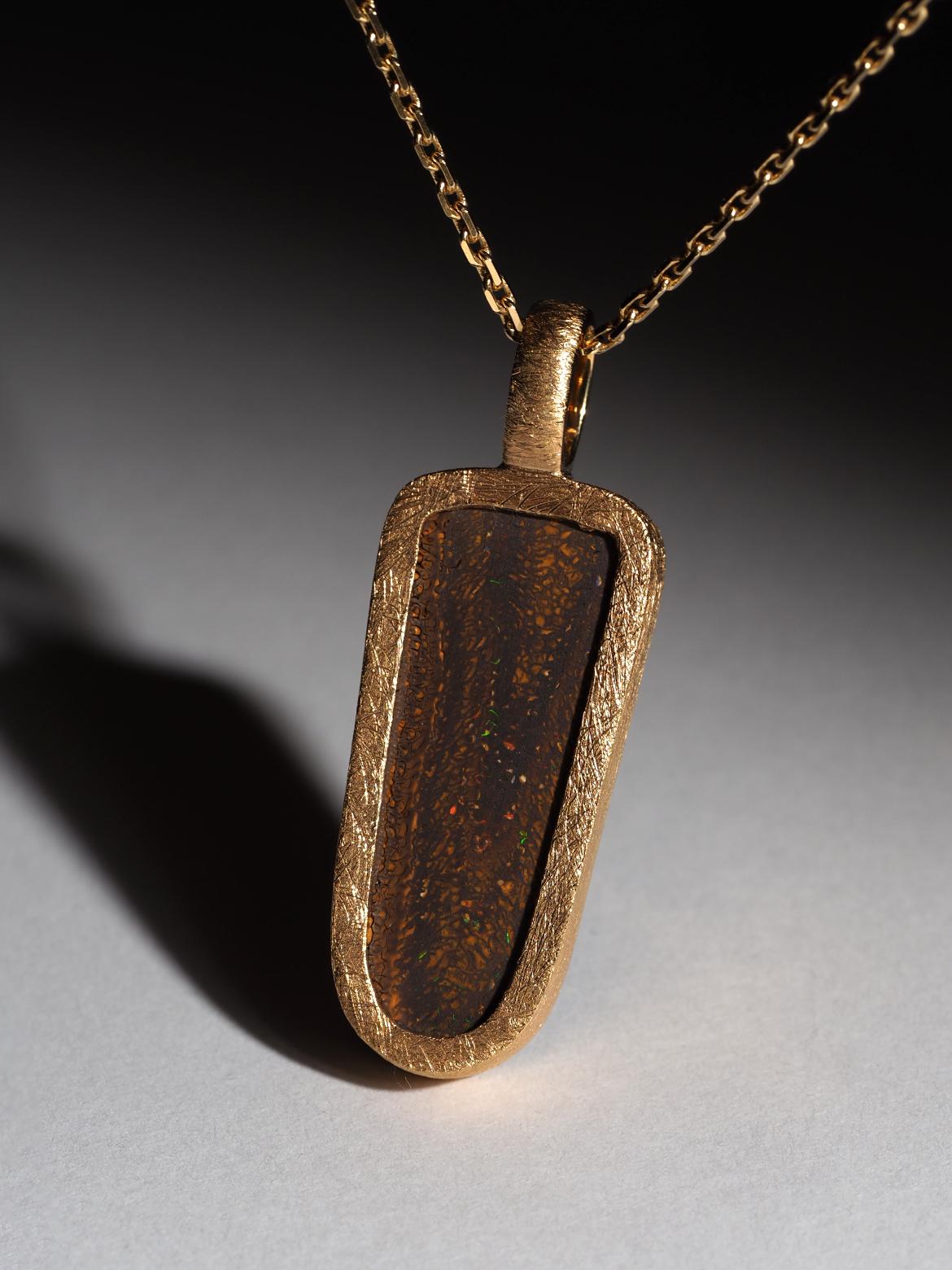 Unusual Boulder Opal Silver 18k Gold necklace anniversary gift for men For Sale 7