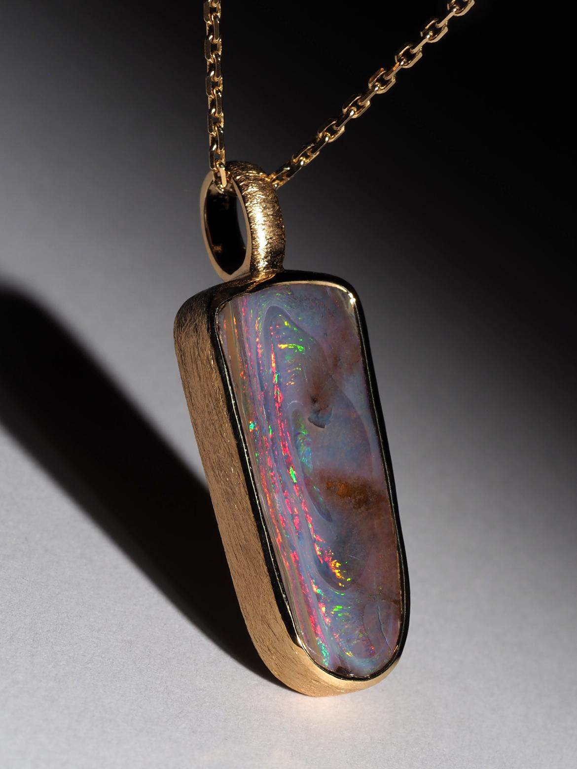 Women's or Men's Unusual Boulder Opal Silver 18k Gold necklace anniversary gift for men For Sale