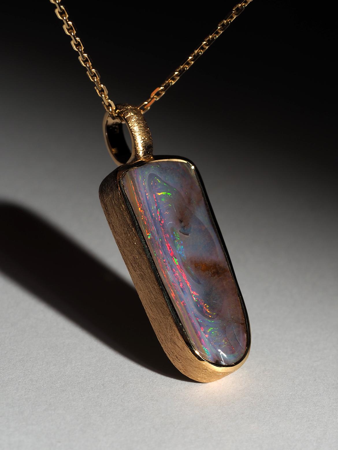 Unusual Boulder Opal Silver 18k Gold necklace anniversary gift for men For Sale 1