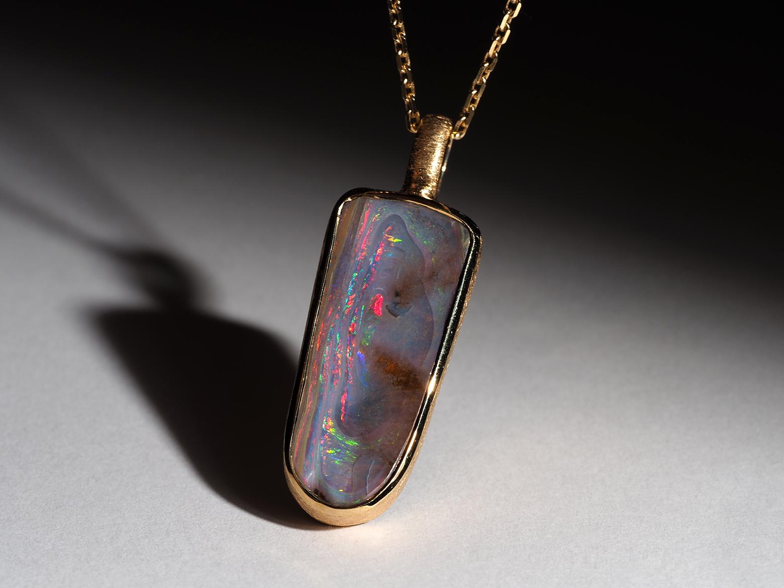 Unusual Boulder Opal Silver 18k Gold necklace anniversary gift for men For Sale 2