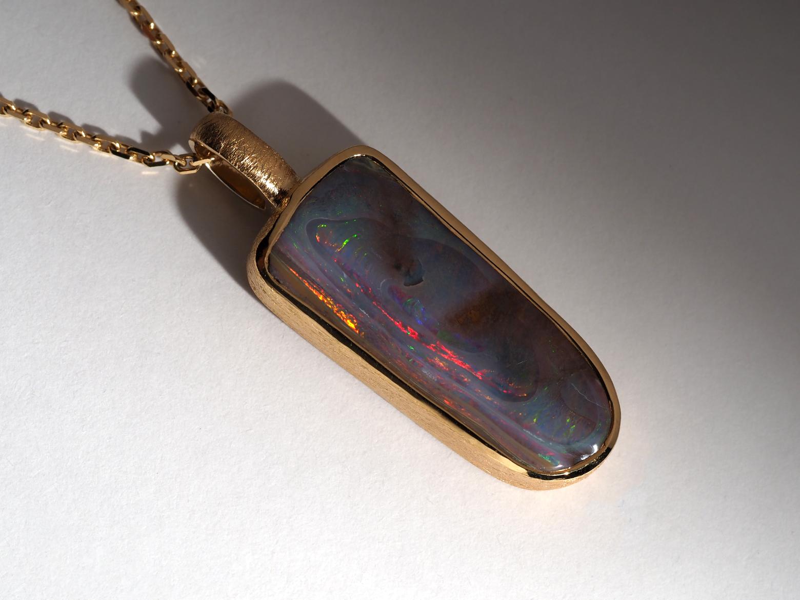 Unusual Boulder Opal Silver 18k Gold necklace anniversary gift for men For Sale 3
