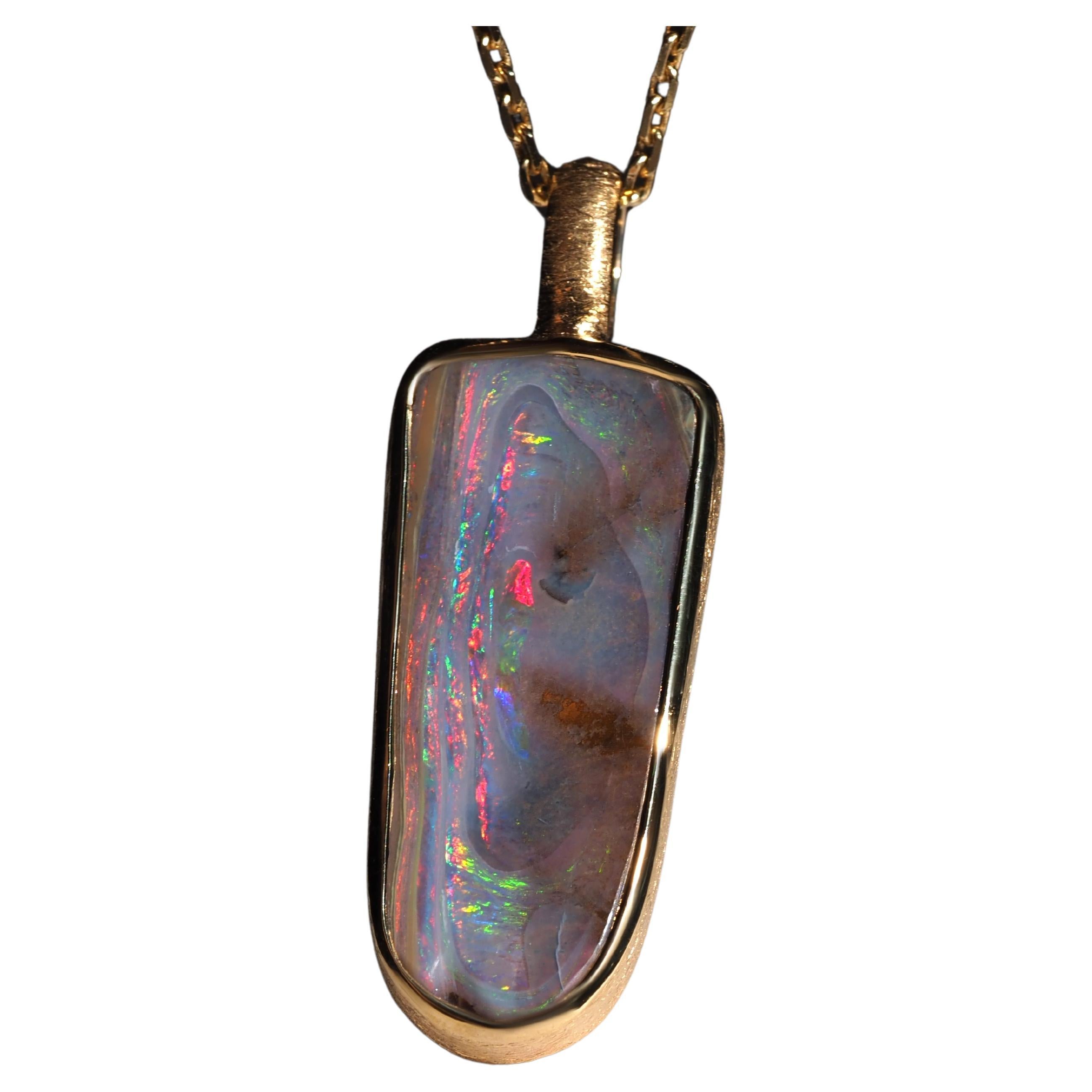 Unusual Boulder Opal Silver 18k Gold necklace anniversary gift for men