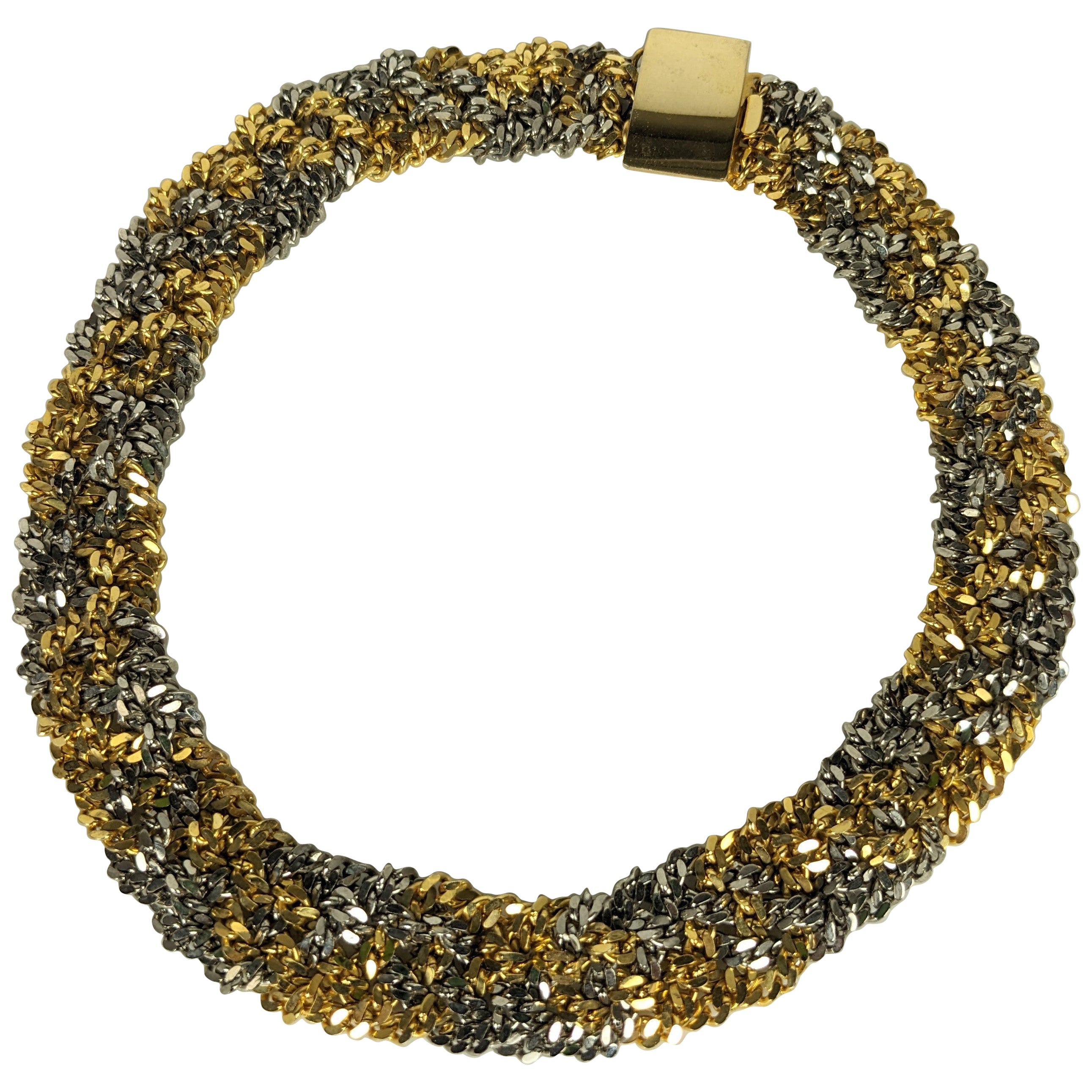 Inusual collar de cadena trenzada de 2 tonos