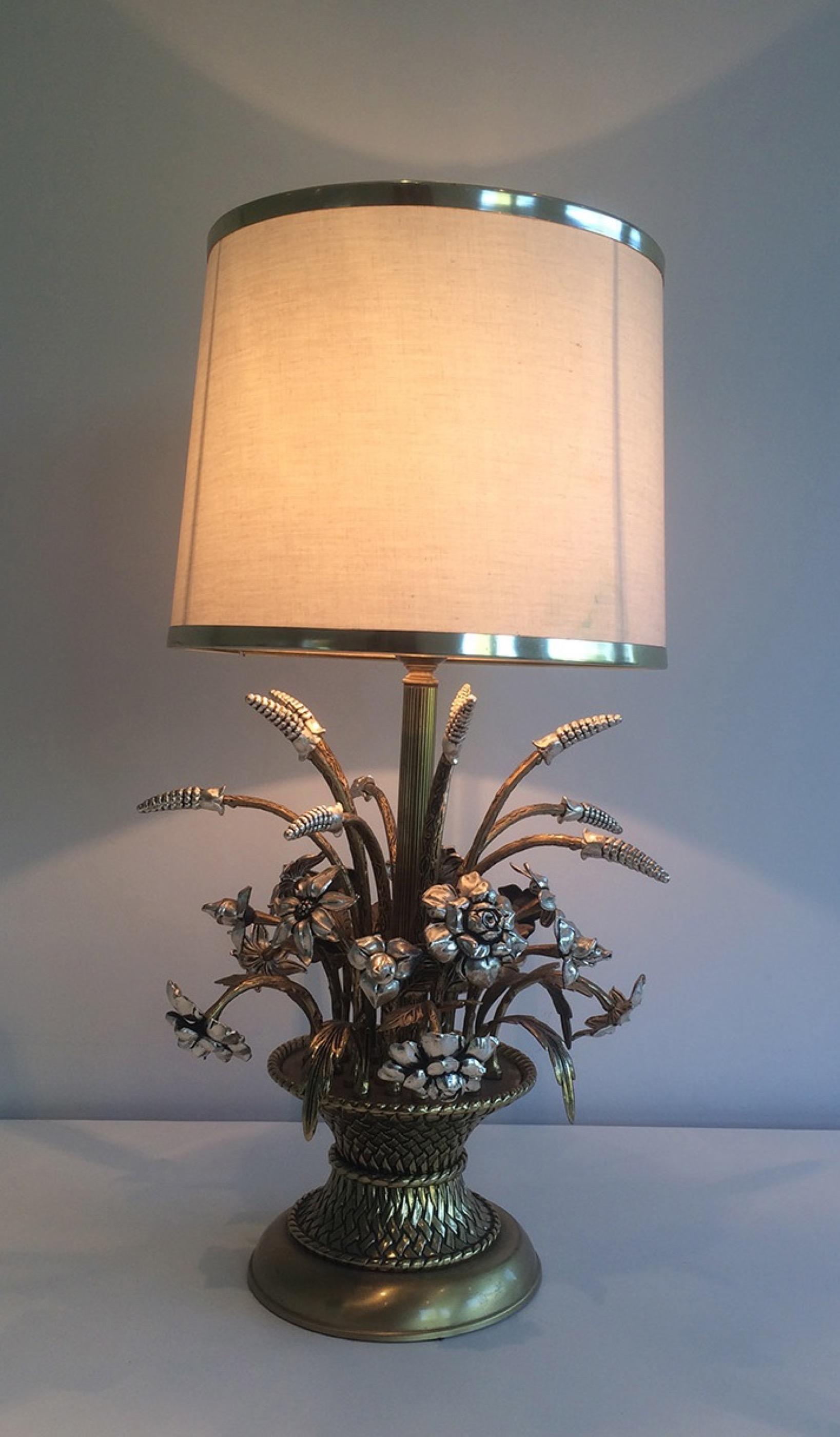 Unusual Brass and Silver Bouquet of Flowers Table Lamp, circa 1960 3
