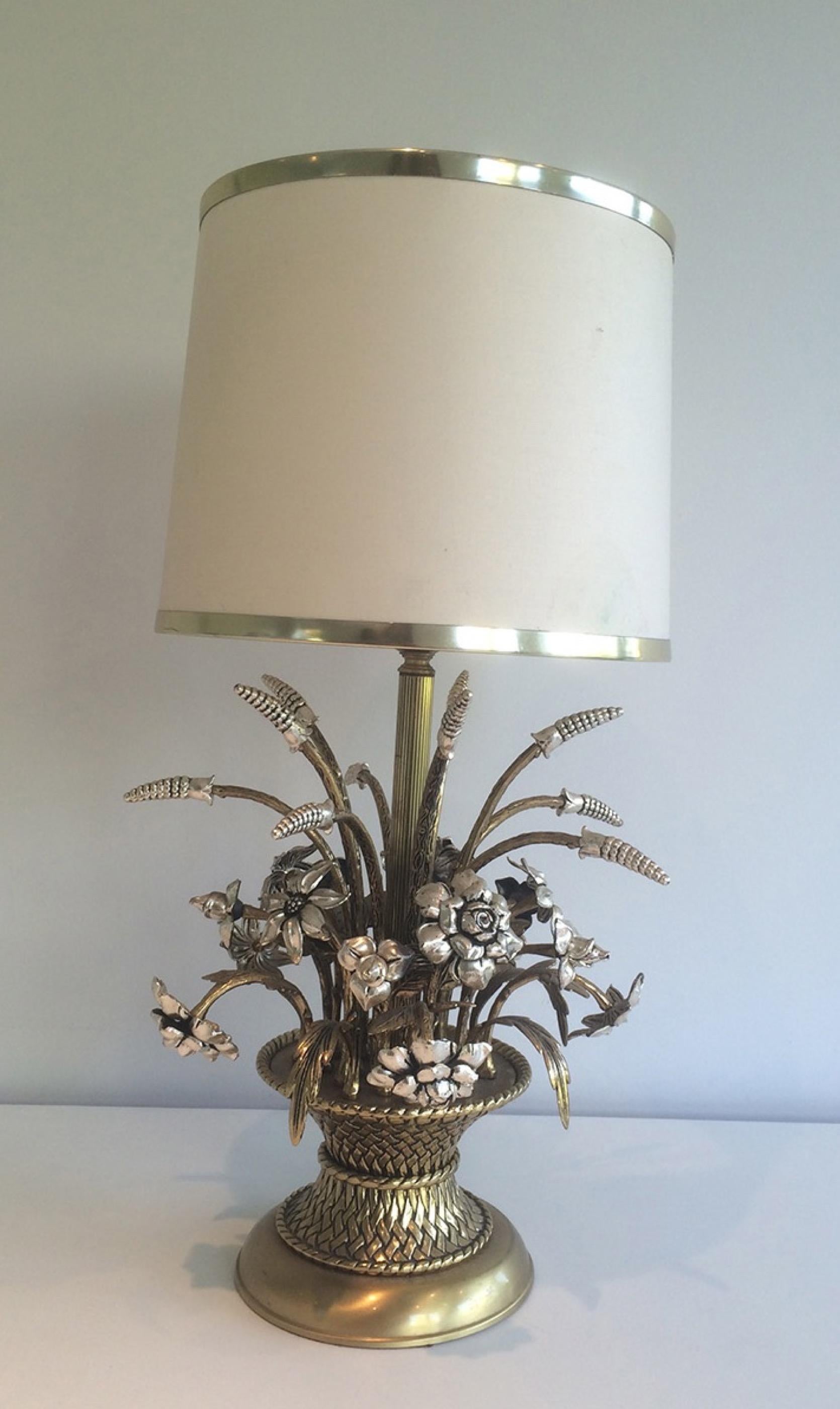 Unusual Brass and Silver Bouquet of Flowers Table Lamp, circa 1960 4