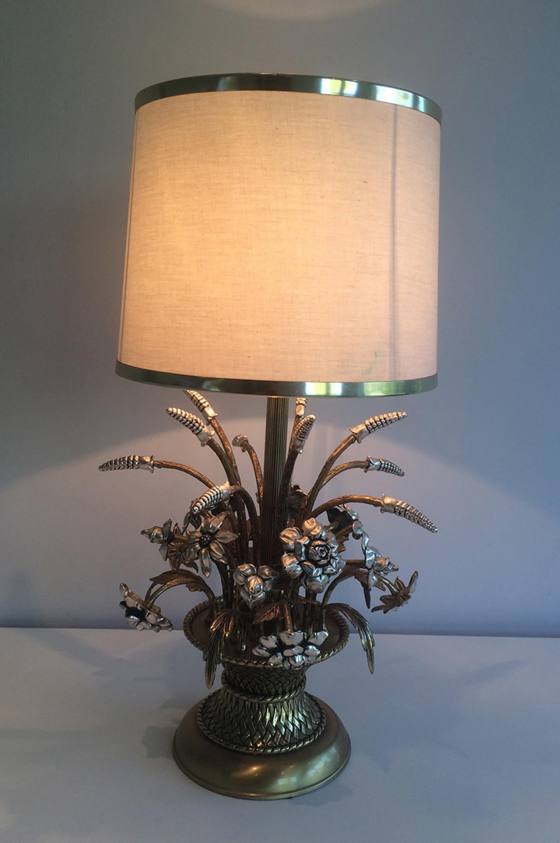 Unusual Brass and Silver Bouquet of Flowers Table Lamp, circa 1960 5
